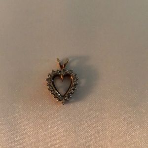 10K Gold Stamped Heart Pendant with Diamonds